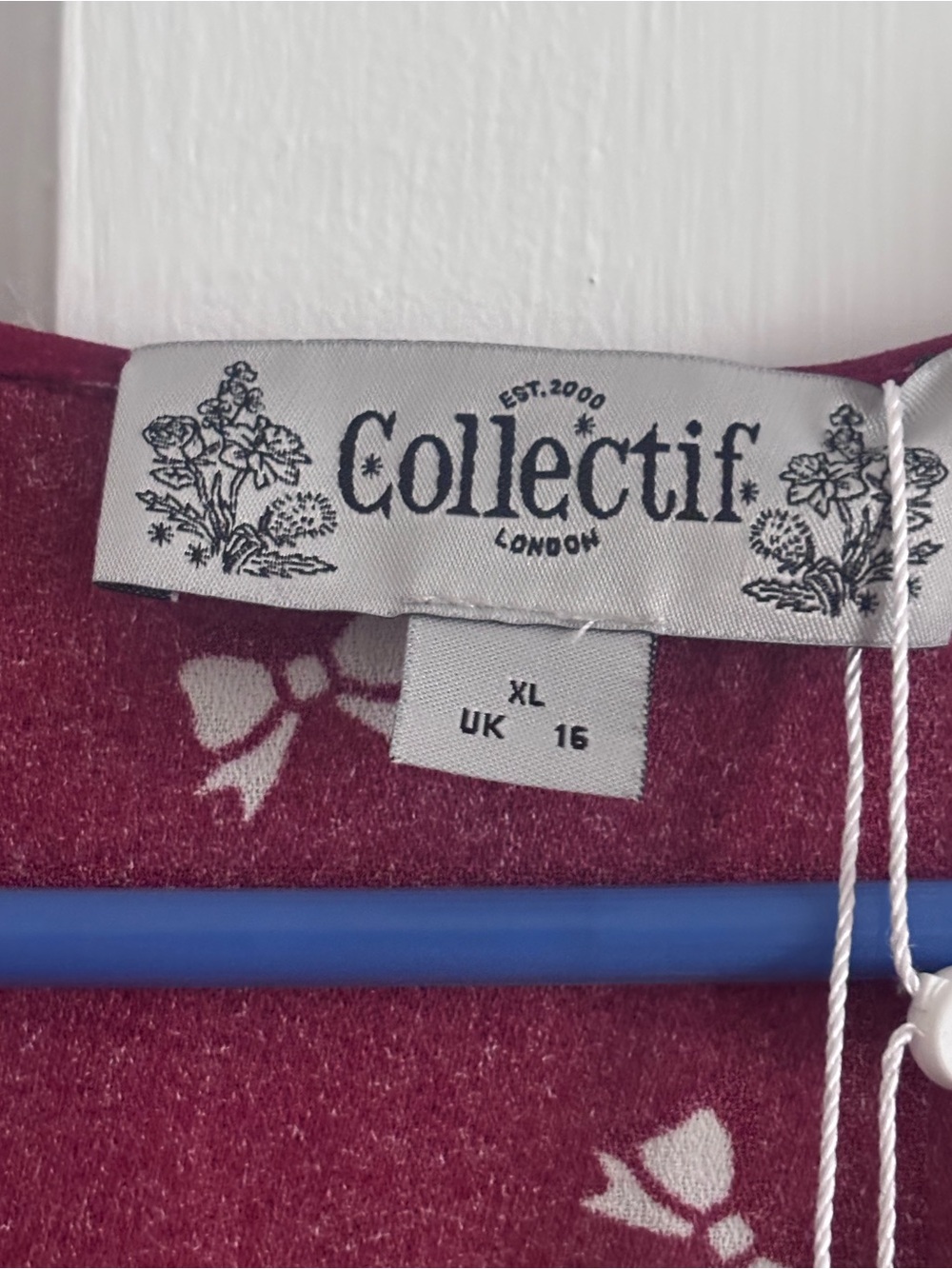 Collectif London Judy Bow Print Swing Dress NWT Burgundy Retro Collared XL UK 16 - Picture 3 of 10